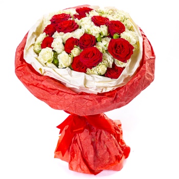 Букет из 21 разноцветной кустовой розы