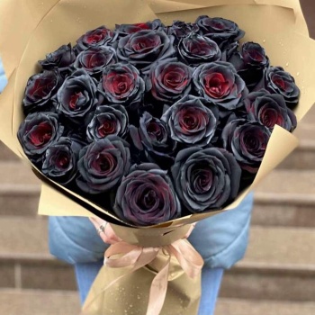 Букет из 25 чёрных роз Premium