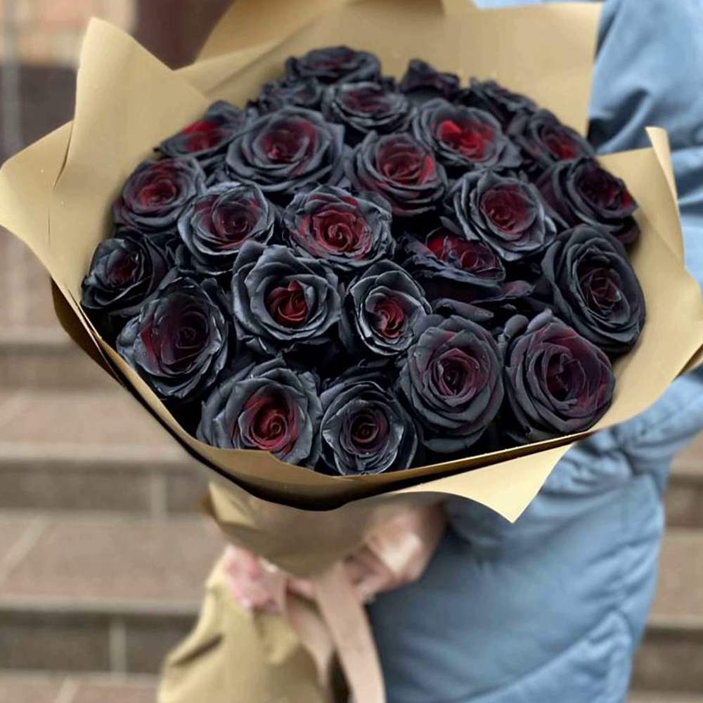 Букет из 25 чёрных роз Premium